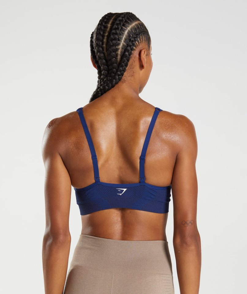 Women's Gymshark Vital Seamless 2.0 V Neck Sports Bra Blue | CA 37A58D